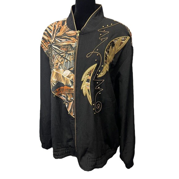 Vintage Nancy Bolen Women’s Embroidered Blazer Jacket Monstera Plant Print Sz 14 - Picture 2 of 16